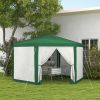 13' x 11' Outdoor Party Tent, Hexagon Sun Shade Shelter Canopy w/ Protective Mesh Sidewalls, Ropes & Stakes, Green